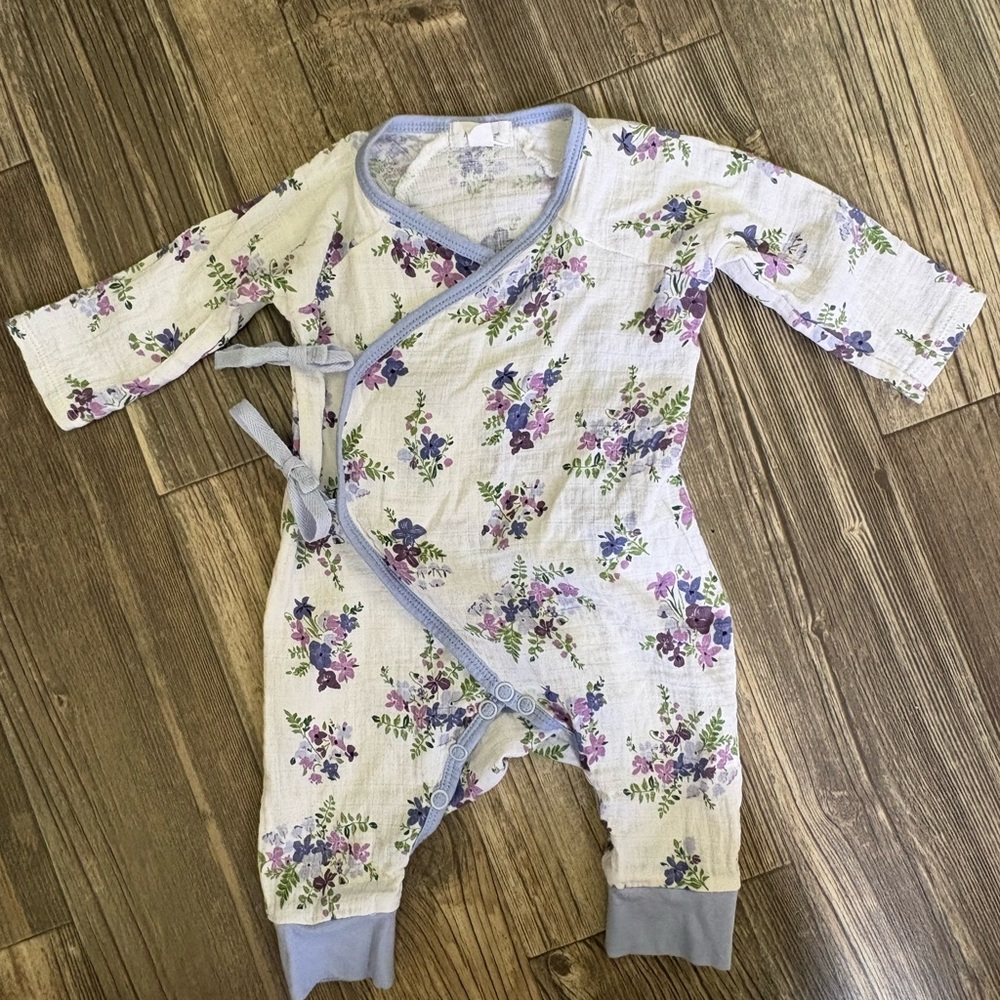 Angel Dear Lavender Floral Wrap One-Piece Bodysuit